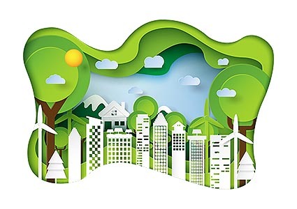Nature landscape and eco friendly concept.Green city for environment conservation conceptual design paper art style.Vector illustration.