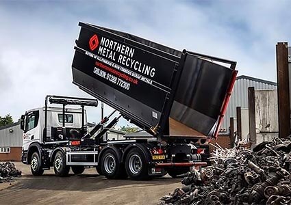 Northern Metal Recycling tipper truck in metal recycling facility