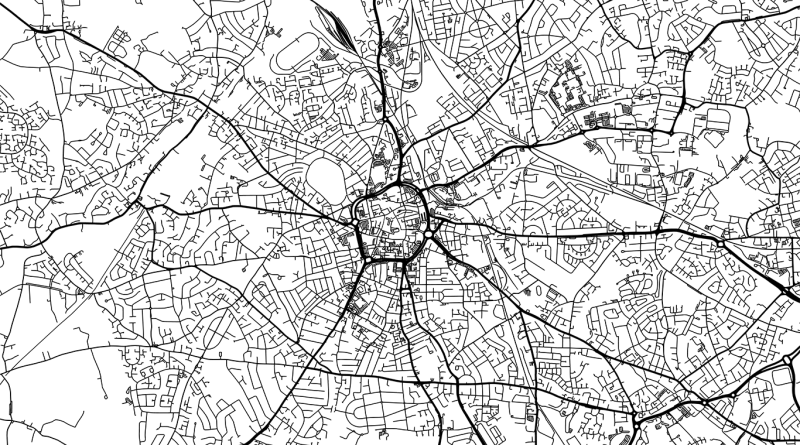 Black and white map of Wolverhampton to support Morgan Sindall JV urban redevelopment article