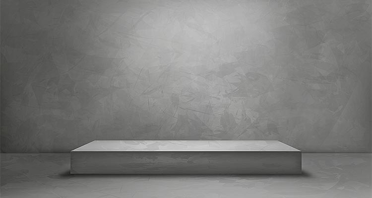 Room with a gray wall and 3D podium mockup