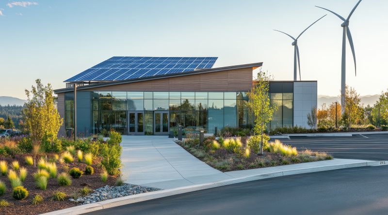 A visual concept of the new Leighton Buzzard leisure centre, featuring sustainable design elements like solar panels, and eco-friendly materials.