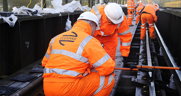 Cleshar staff working on rail tracks