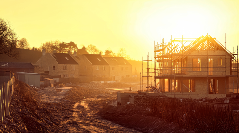 Home construction site at sunset to support UK Housebuilding article