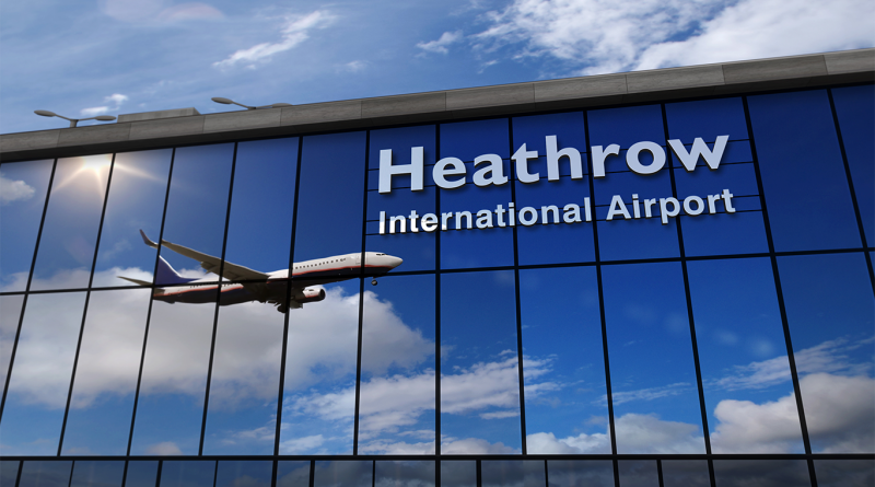 Heathrow Airport Expansion article image with plane landing in international airport