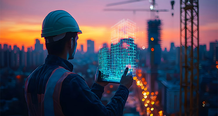 civil engineer using digital construction technology