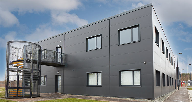 a grey modular building