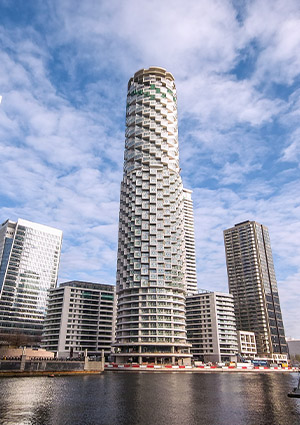 One Park Drive, a prominent residential skyscraper in Canary Wharf, London