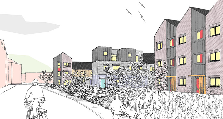 an architectural rendering by FBM Architects, showcasing a proposed development