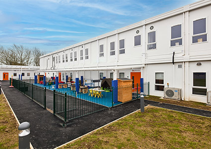 the temporary school facilities at Katherines Primary Academy in Harlow