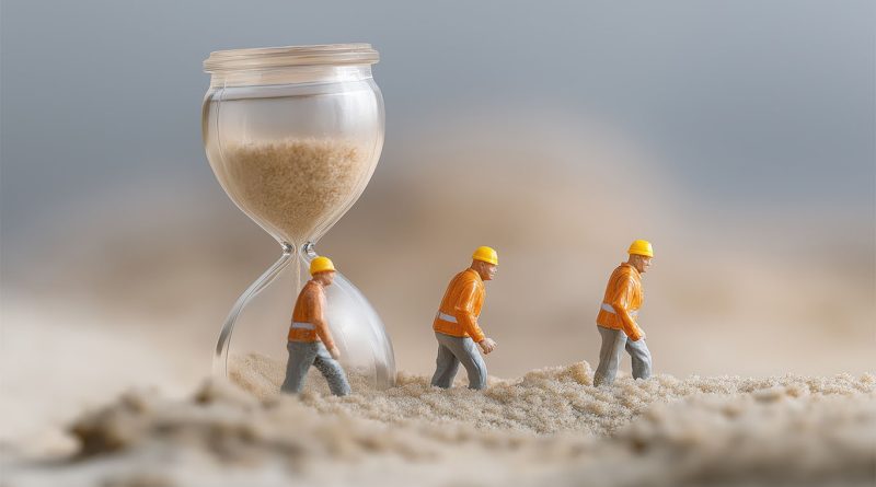 Universities team up with industry to solve construction skills shortage Three construction and education professionals reviewing plans on a building site, symbolising a university-industry partnership