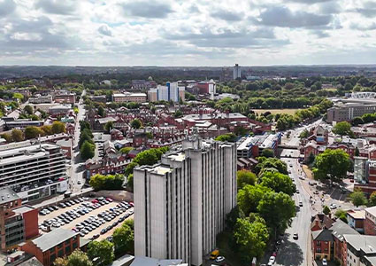 aerial view of a town or city