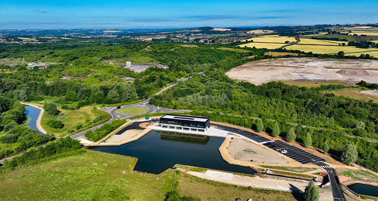 an aerial view of The Moorings at Staveley Town Basin