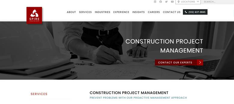 Spire Consulting Group Construction Project Management webpage