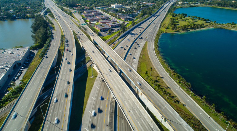 Aerial drone photo highway interchange