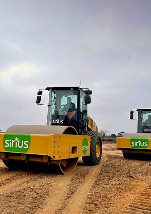 Sirius branded yellow soil compactors.