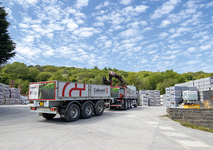 a Colinwell masonry company lorry branded with a distinctive red logo