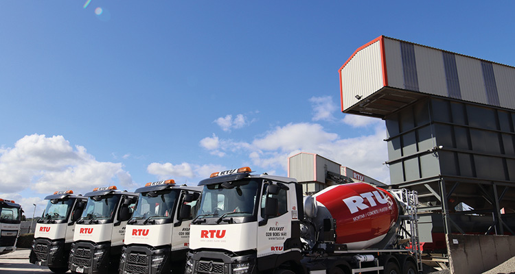 RTU concrete mixer trucks featuring a white cab with red branding