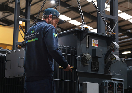 a Winder Power transformer undergoing factory testing