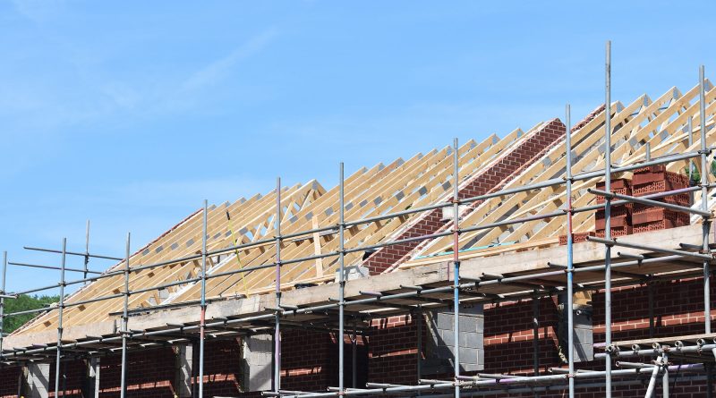 Residential housing development under construction in the UK as housebuilding output declines.